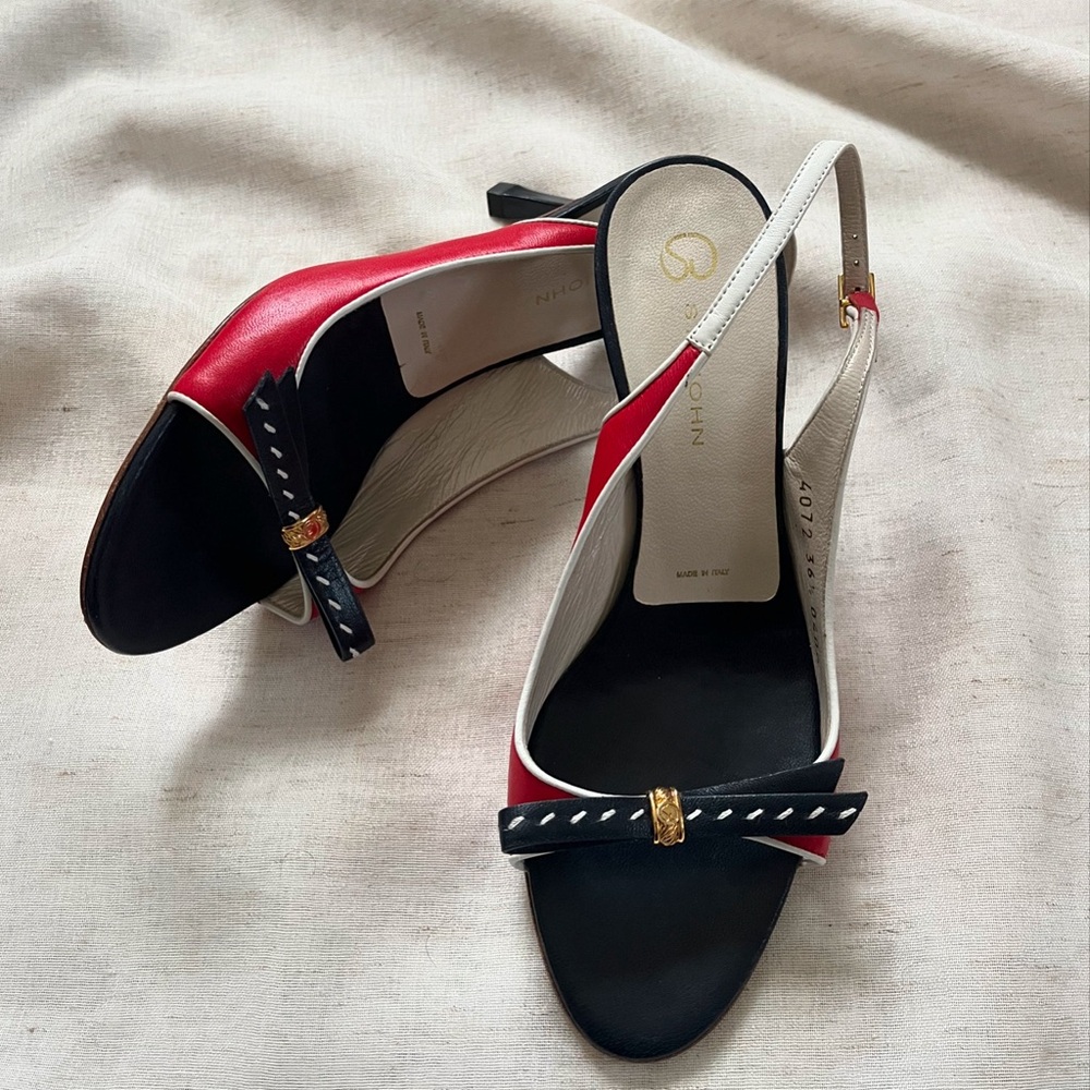 St. John Red White and Blue Bow Slingback Heels US 6.5
